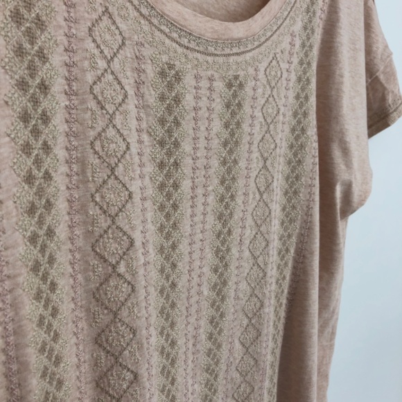 J Jill Pure Jill Womens Embroidered Scoop Neck Tee Size Medium Cream Cotton Boho - Picture 3 of 10